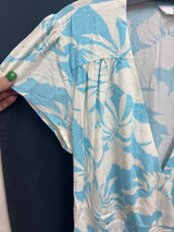 Tribal XIX Palms Molokai blue cream floral wrap dress