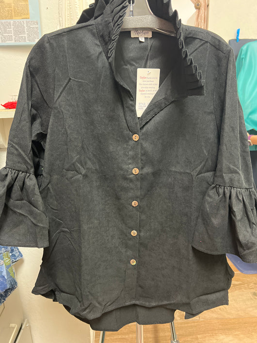 Toofan black corduroy bell sleeve top