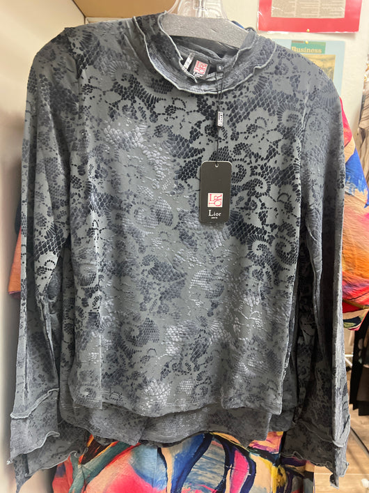 Lior grey burnout velvet mock neck top
