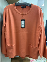 Picadilly crew neck pockets sweater terra cotta orange