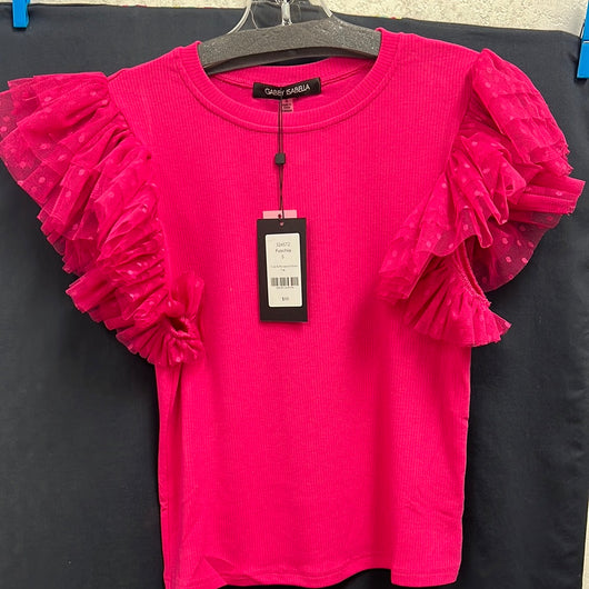 Gabby Isabella fuchsia pink tulle sleeve top