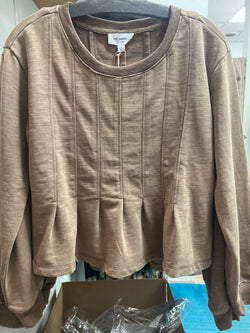 Eesome brown pleated crop sweatshirt