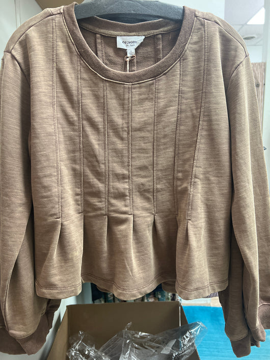 Eesome brown pleated crop sweatshirt
