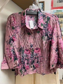 AZI pink button up sparkle floral shirt