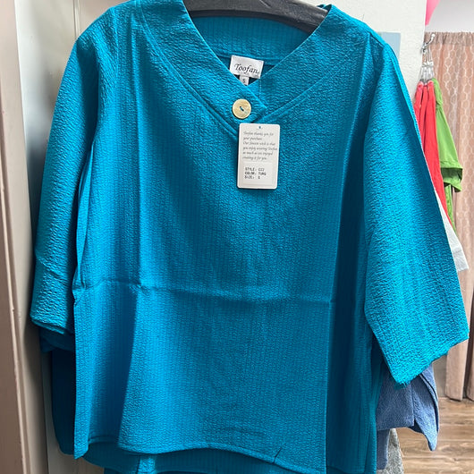 Toofan turquoise textured one button top