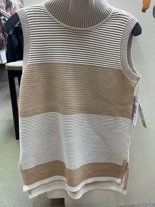 Tribal mock neck sleeveless tan cream sweater