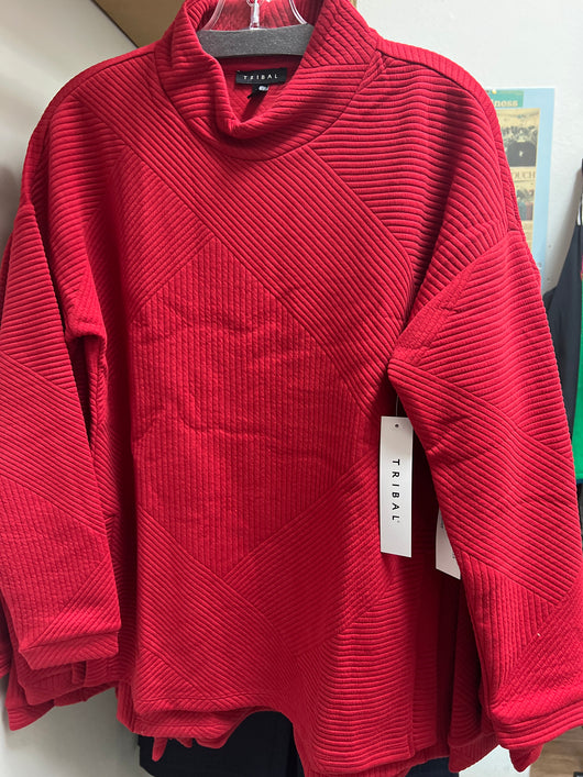 Tribal scarlet red mock neck tunic