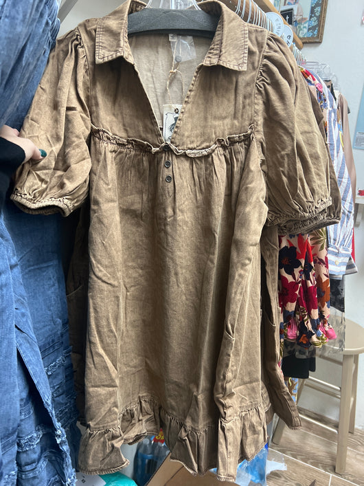 Easel mocha ruffle dress