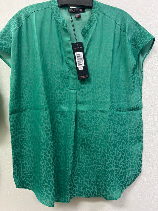 Renuar cap sleeve animal print top jade green