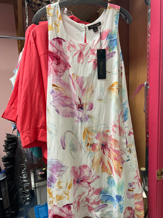 Renuar white multi floral sleeveless dress