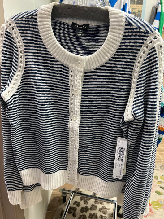 Tribal jet blue white stripe knit cardigan