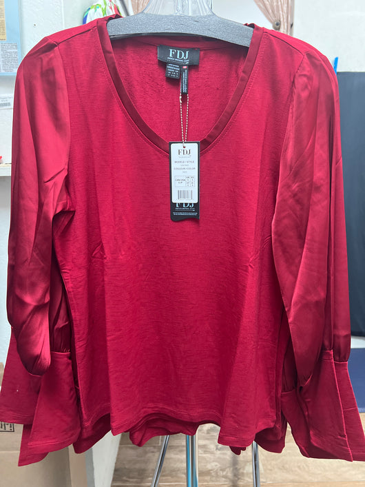 FDJ red mixed media v neck top