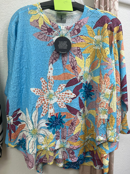 Inoah blue floral waffle top