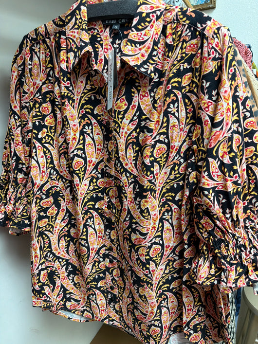 Boho Chic Black Paisley Top
