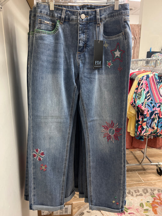 FDJ girlfriend ankle embroidered jeans