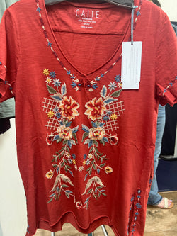 Caite & Kyla summer fig embroidered top