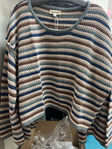 Eesome blue multi stripe crochet sweater