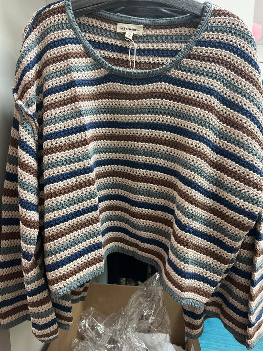 Eesome blue multi stripe crochet sweater