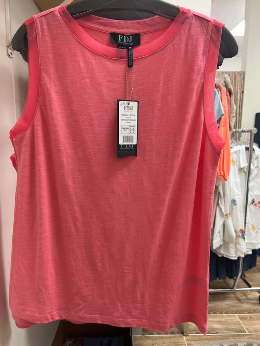 FDJ boat neck cami w/ sheer trim coral