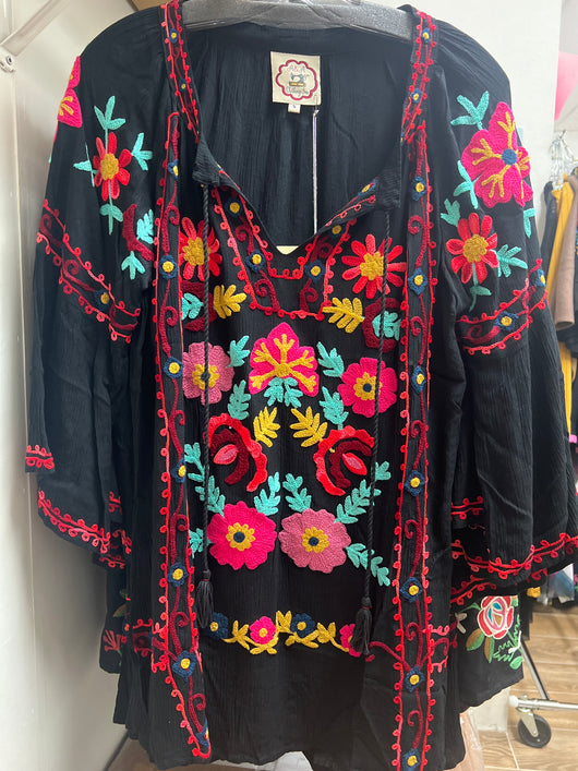 A&A black embroidered blouse
