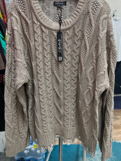 Charlie B champagne metallic cable knit sweater