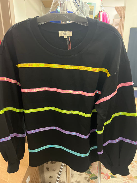 Entro black multi sequin stripe top