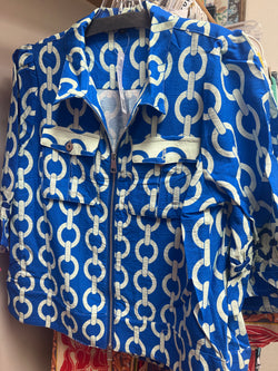 Boho Chic blue white zip up jacket