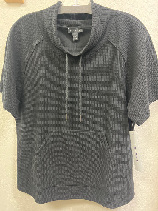 Tribal s/s cowl neck waffle top black