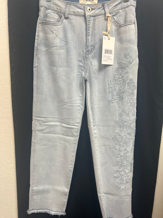 Charlie B bleach blue embroidered jeans