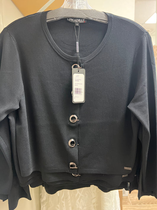 Picadilly grommet clasp knit cardigan black