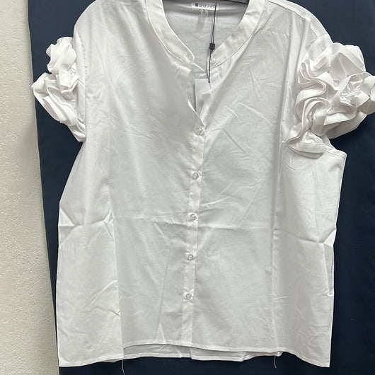 Spanner white button up ruffle sleeve top