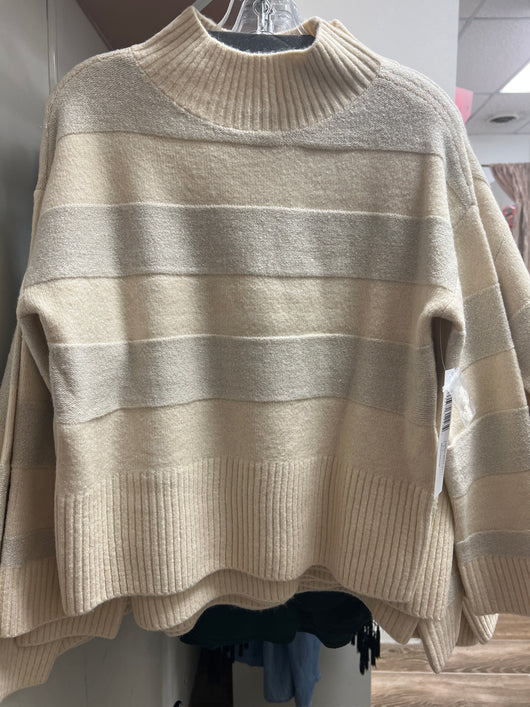 Tribal moonstone beige shimmer mock neck sweater
