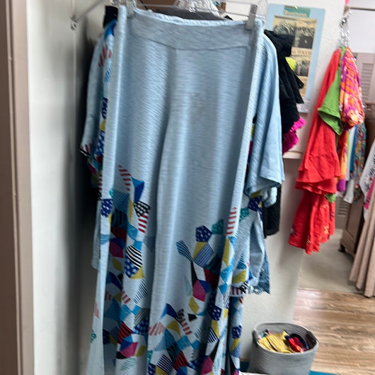 INoah light blue multi abstract wide leg pants