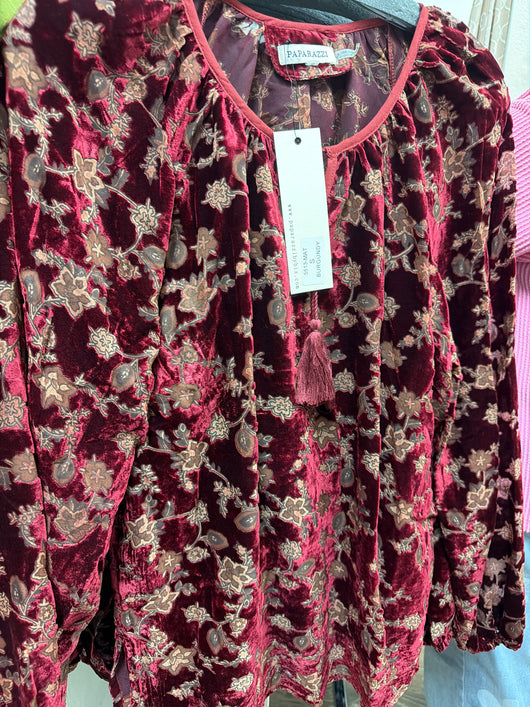 Paparazzi Burgundy Burnout Top