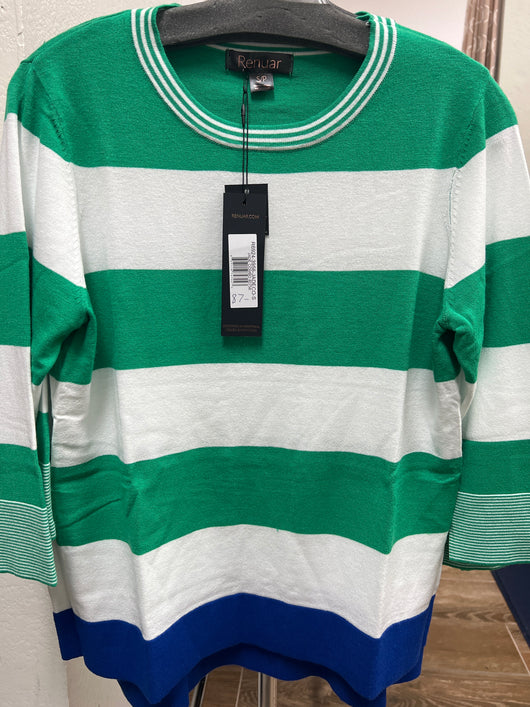 Renuar jade combo stripe 3/4 sleeve sweater
