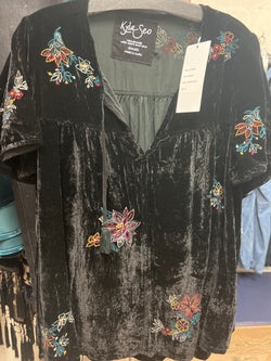 Caite & Kyla black velvet embroidered blouse