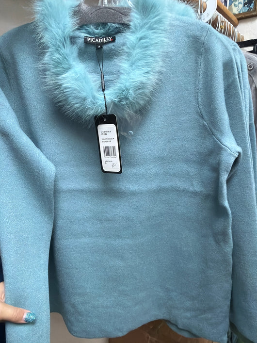 Picadilly Stone Blue Fur Sweater