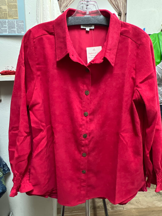 Toofan red corduroy smock cuff shirt
