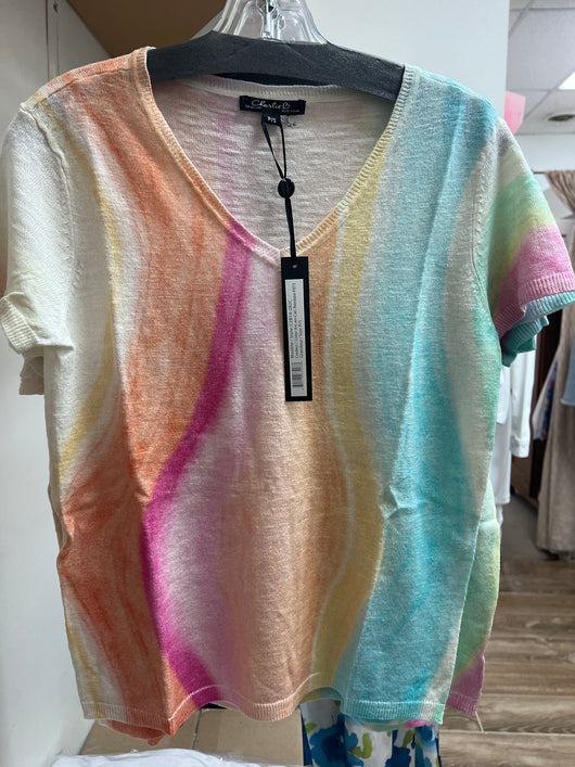 Charlie B rainbow tie dye knit top