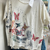 Caite ivory butterfly embroidered top
