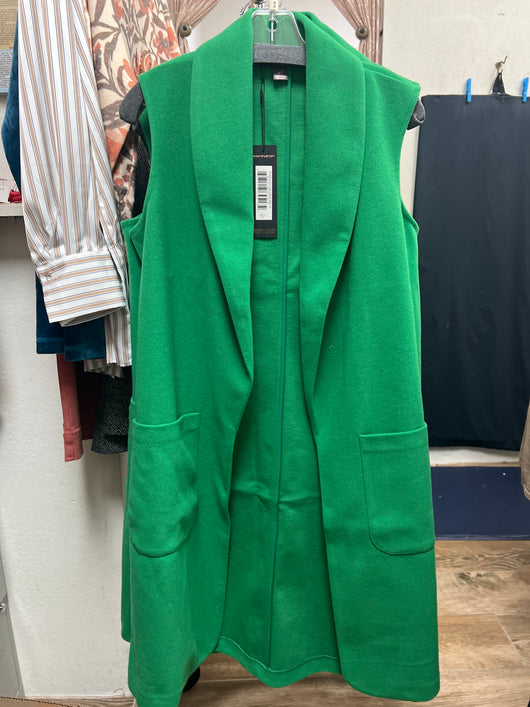 Renuar brushed knit long vest emerald green