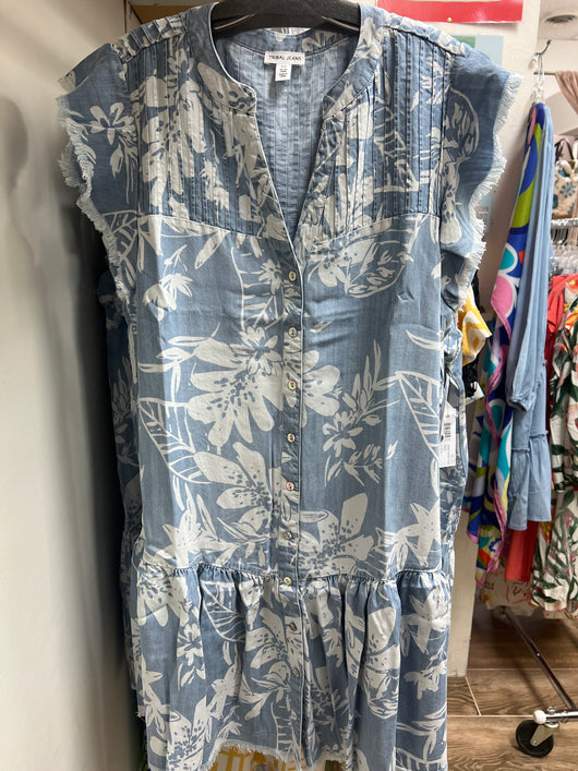 Tribal light blue tropical print dress
