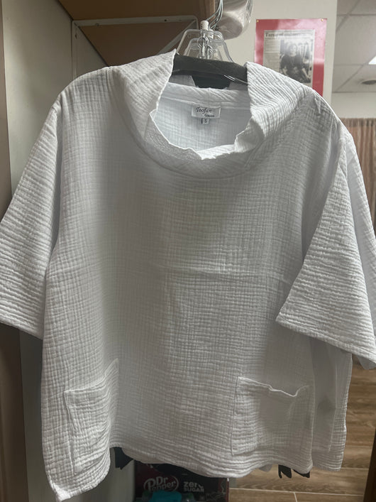 Toofan white gauze cowl neck top
