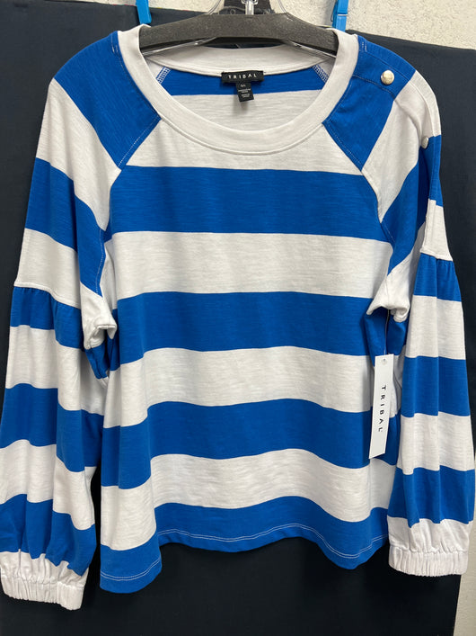 Tribal riviera blue white stripe l/s top
