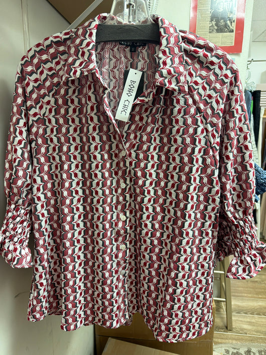 Boho chic red white black top