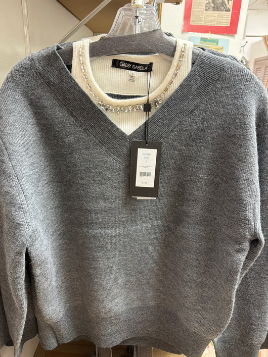 Gabby Isabella Grey Layered Sweater