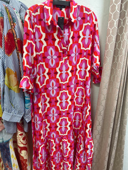 Boho chic pink red maxi dress