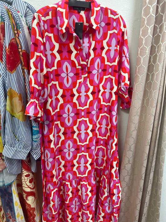 Boho chic pink red maxi dress