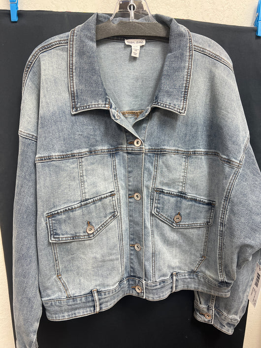 Tribal washed blue denim jacket