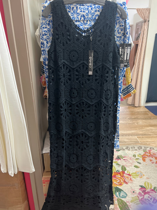 Charlie B crochet sleeveless maxi dress black